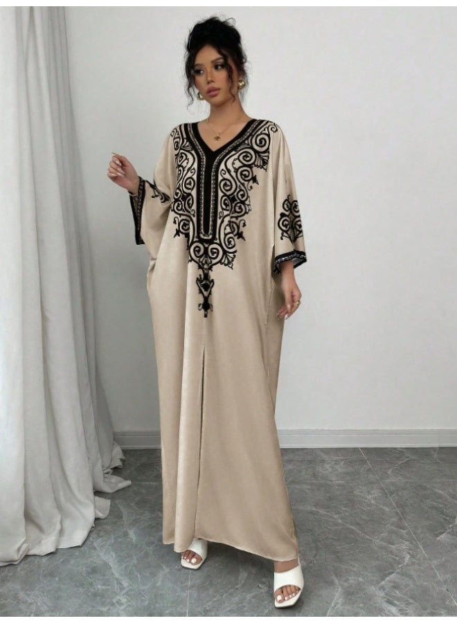 general 2026 Middle East V-neck style floral fashionable loose print long dress - Image 4
